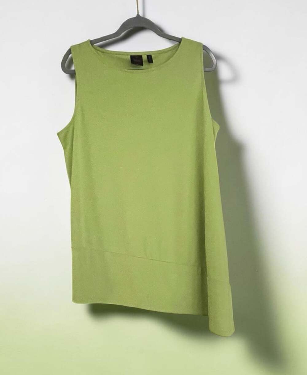 Rafaella Tank Top Size L Green Sleeveless Asymmetric Hem Top